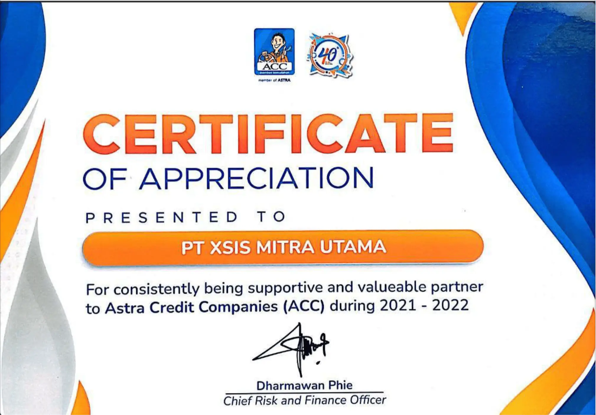 Certificate of Appreciation XMU 2021-2022